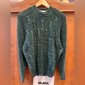 J. Riggings Cable-Knit Crewneck Sweater, M, Cotton Blend, Green